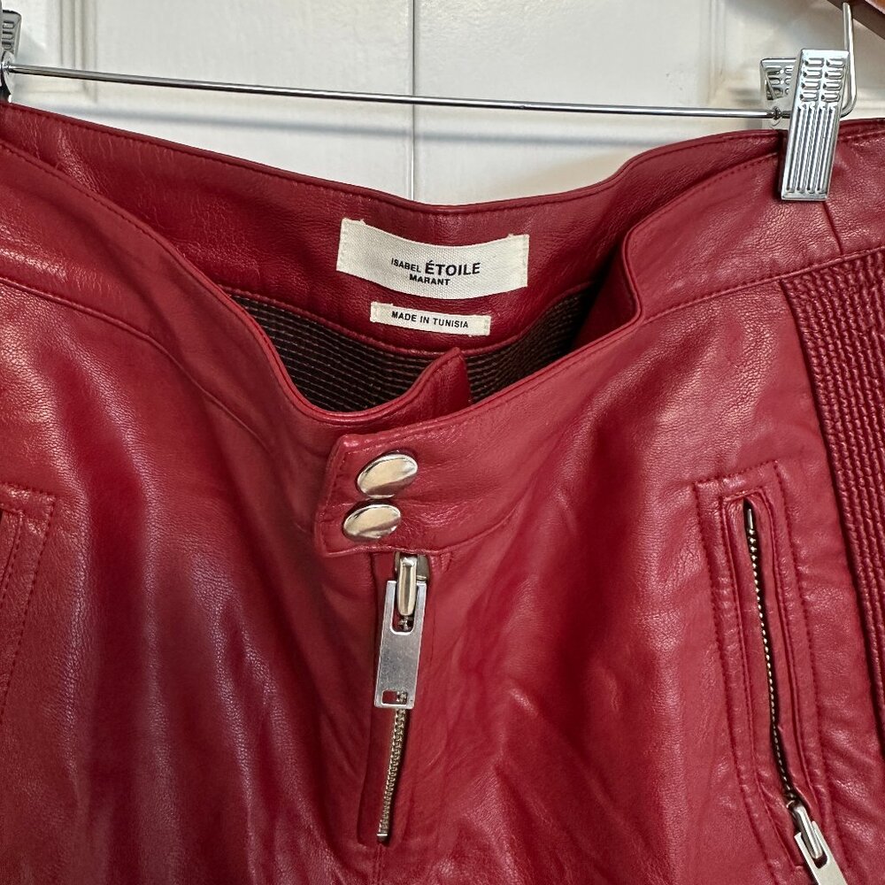 ISABEL MARANT ETOILE zipper VEGAN LEATHER Dark Red CROP PANTS